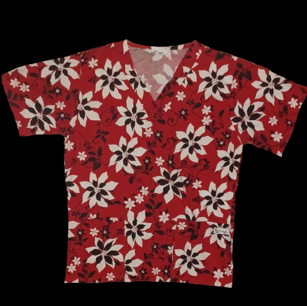 💵 Poinsettias Print Scrub Top by UA Scrubs